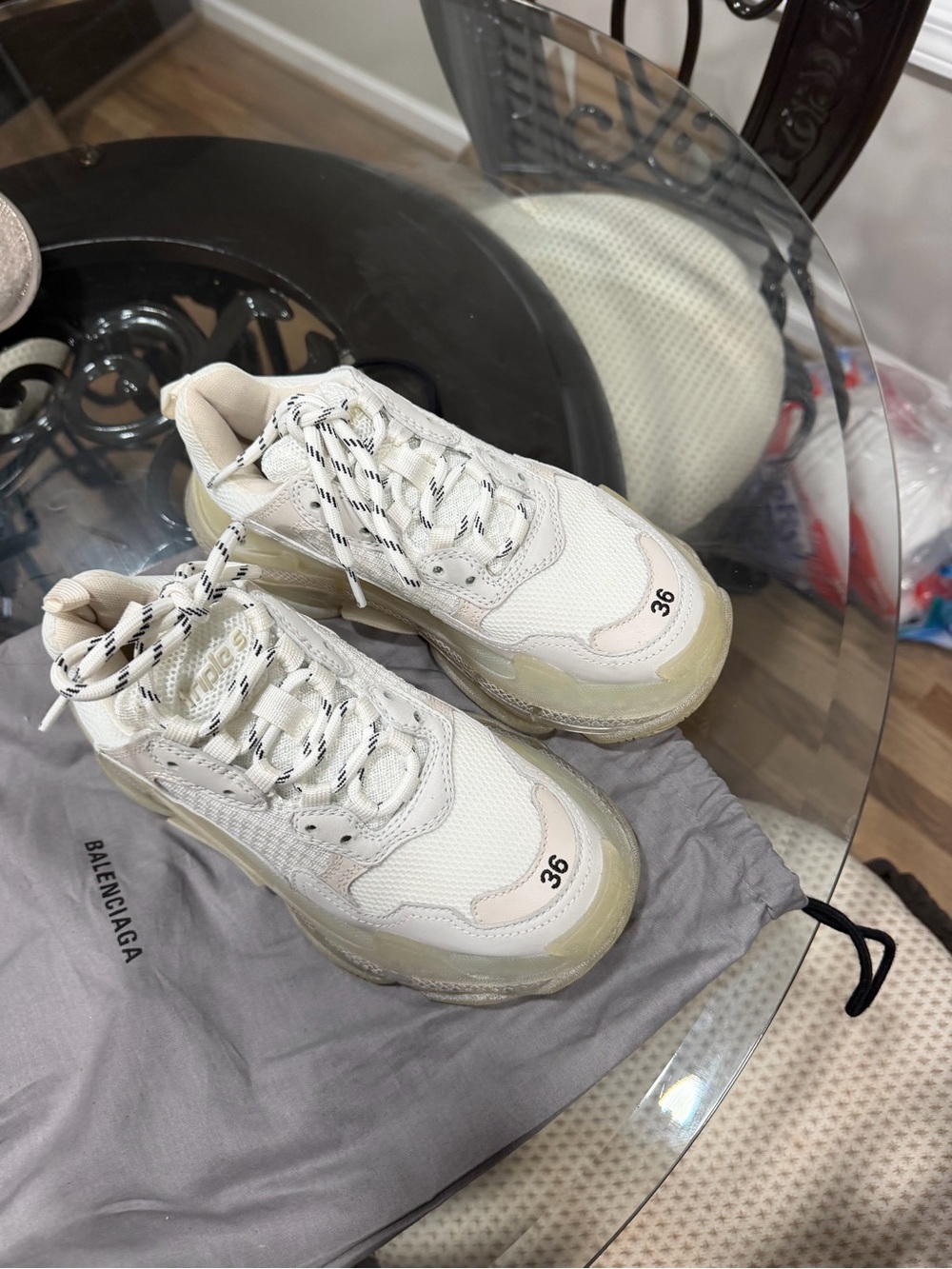 Balenciaga Off-White and Cream Triple S-Style Chunky Sneakers